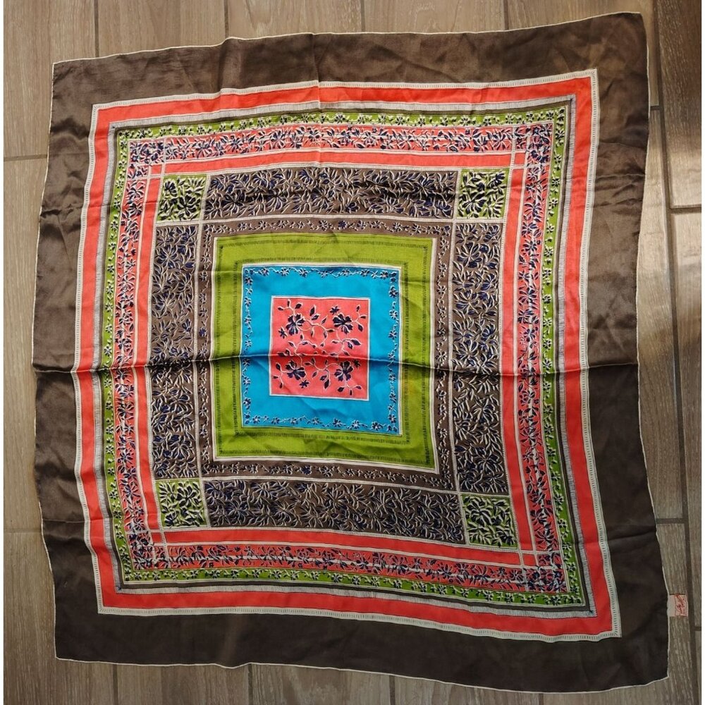 Vintage Vanette Creations 100% Silk Hand Rolled Scarf, Square Floral, Boho